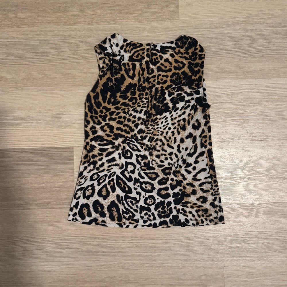 Calvin Klein Animal Print Tank Top Blouse Black and Tan Size Small - Picture 3 of 6